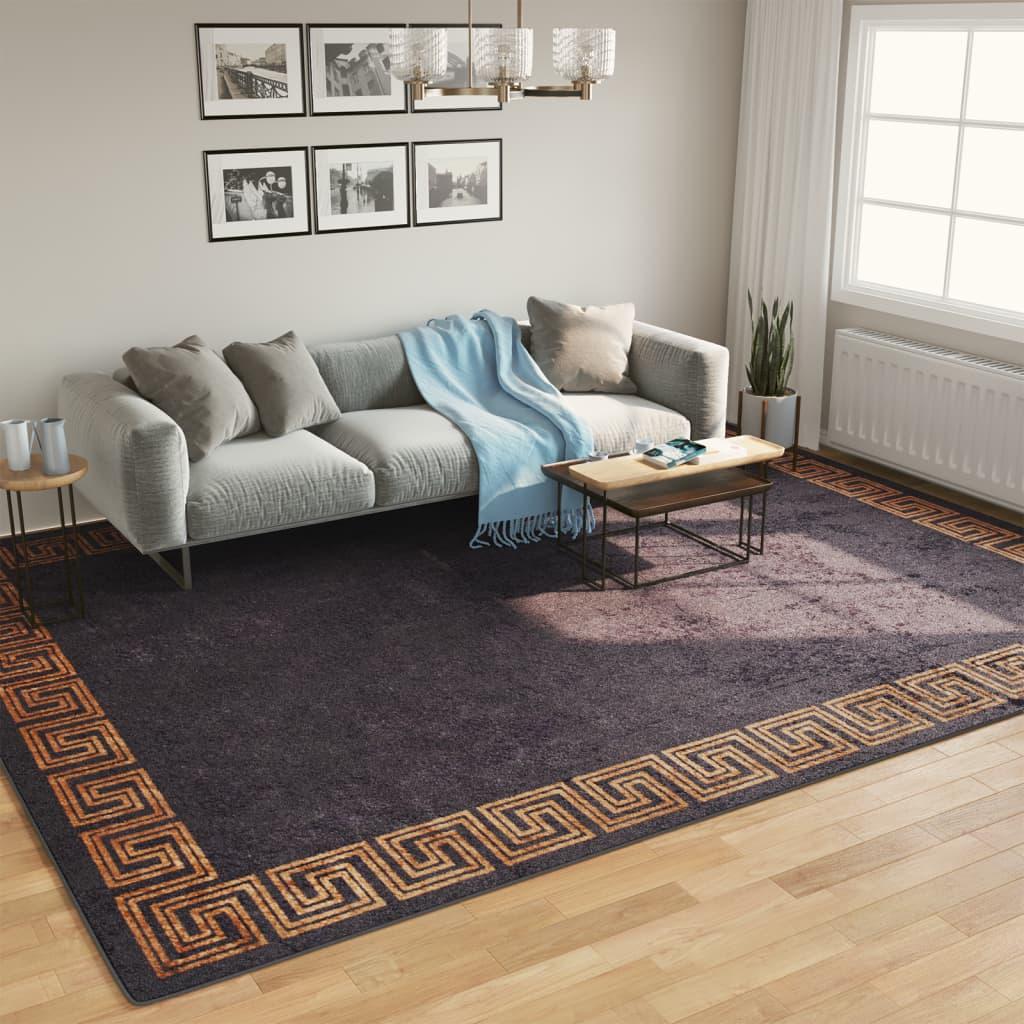 Gulvtæppe 400x300 cm vaskbart og skridsikkert sort + guldfarvet