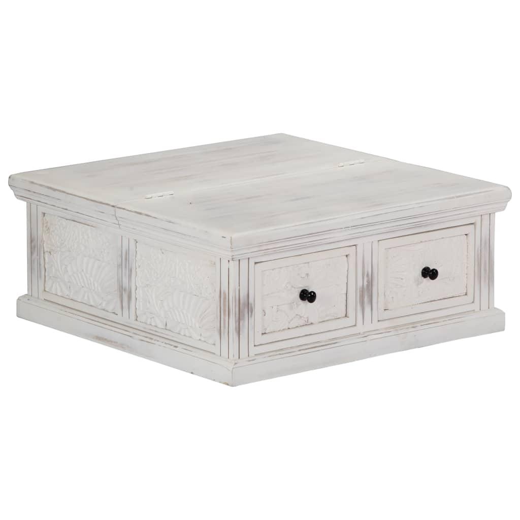 Sofabord 70×70×30 cm i massivt mangotræ - hvid, med skuffer