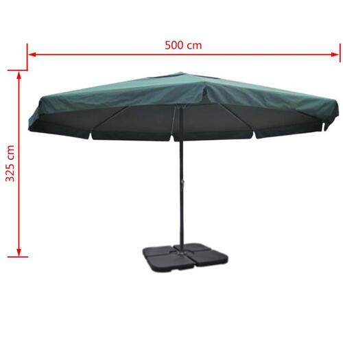 Parasol i aluminium med transportabel sokkel grøn
