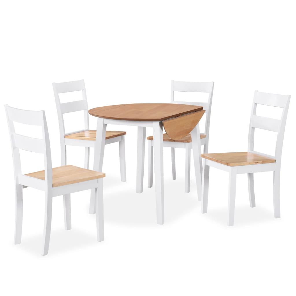 Spisebordssæt 5 dele MDF og gummitræ hvid