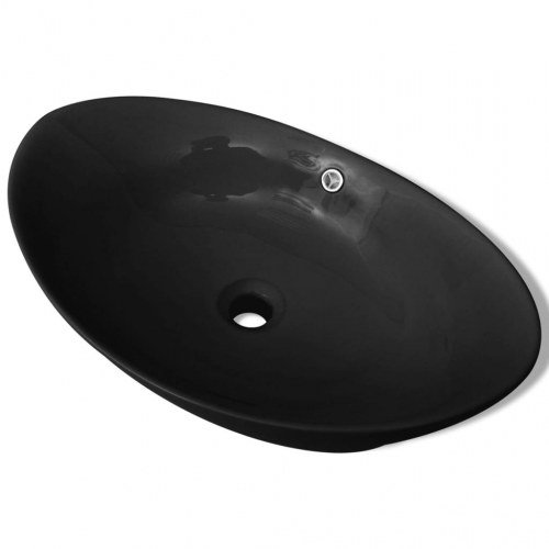 Sort keramisk håndvask - oval med overløb, 59 × 38,5 cm