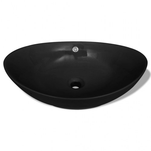 Sort keramisk håndvask - oval med overløb, 59 × 38,5 cm