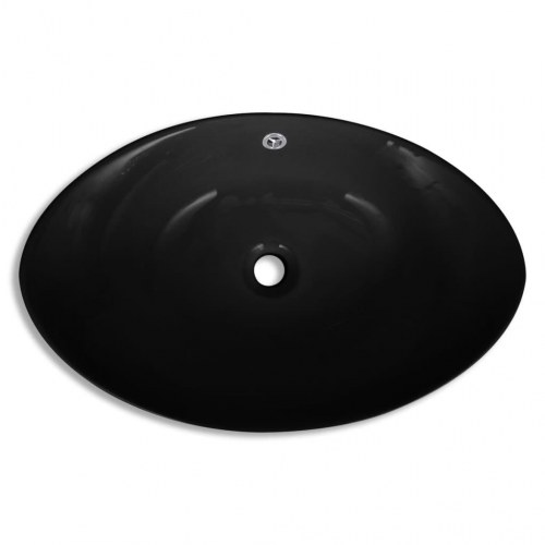Sort keramisk håndvask - oval med overløb, 59 × 38,5 cm