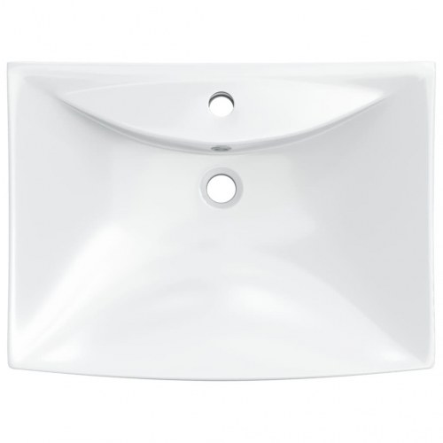 Keramisk rektangulær håndvask m. overløb &amp; hul til hane