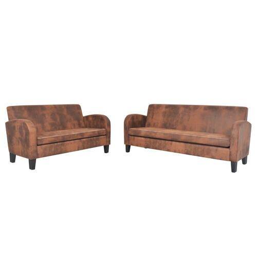 Sofasæt i 2 dele imiteret ruskind brun