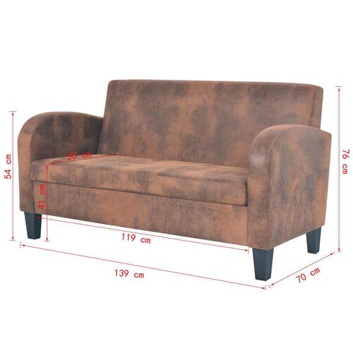 Sofasæt i 2 dele imiteret ruskind brun
