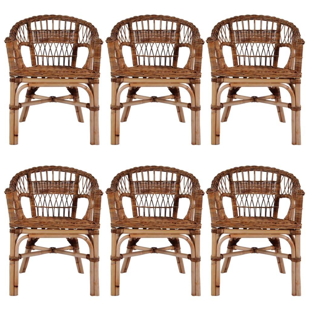 Havestole 6 stk. naturligt rattan brun