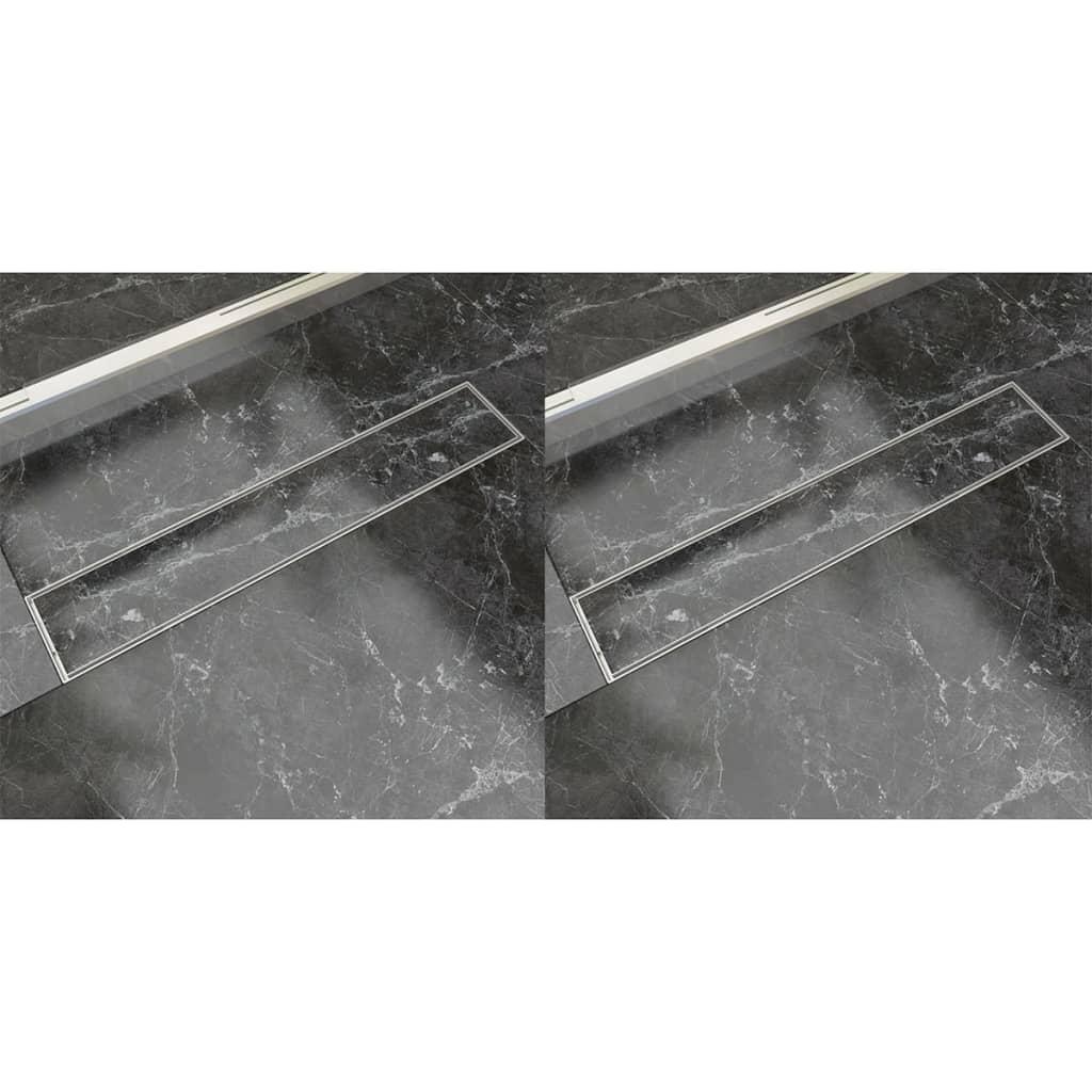 Lineære bruseafløb 2 stk. 630 x 140 mm rustfrit stål