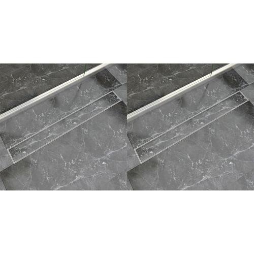 Lineære bruseafløb 2 stk. 930 x 140 mm rustfrit stål