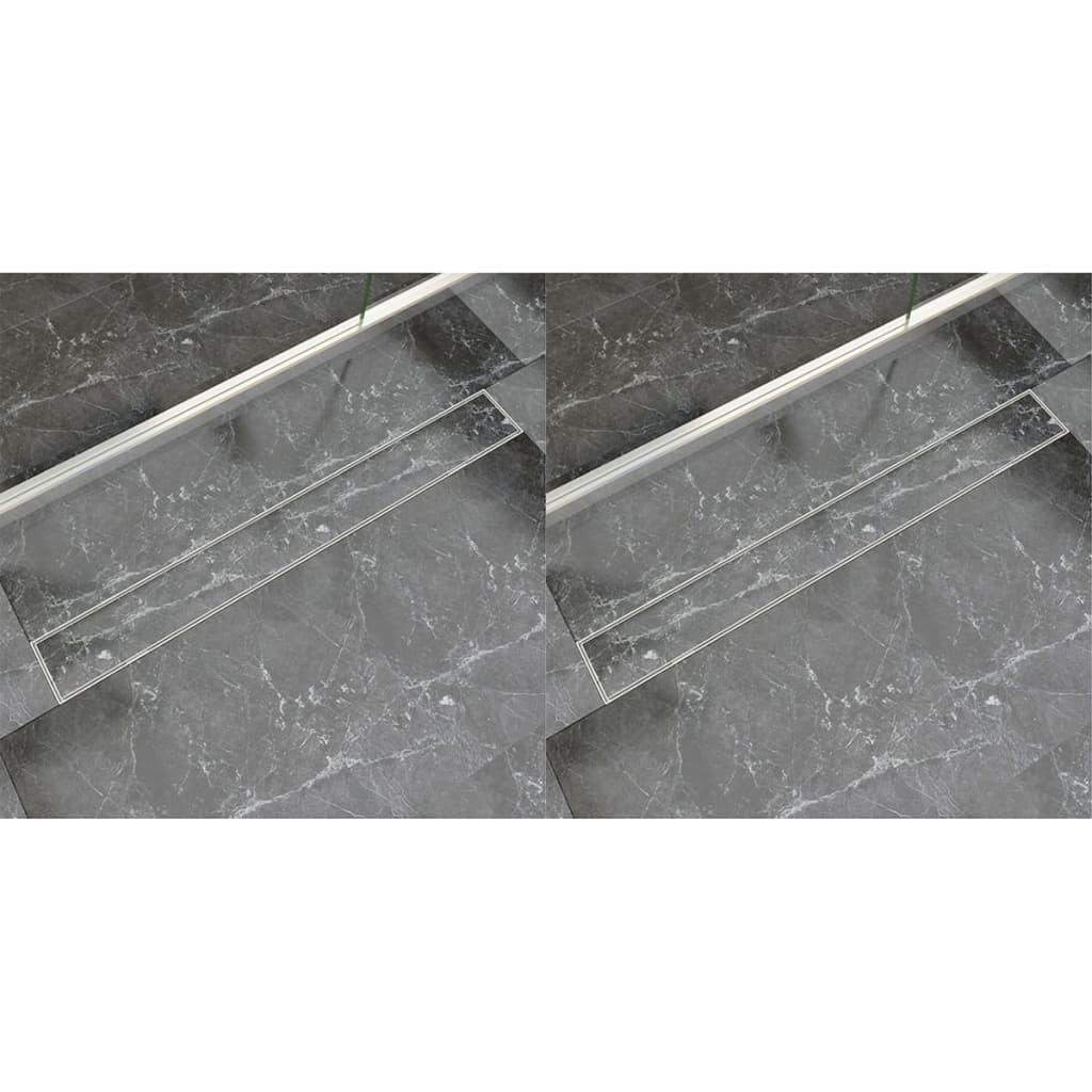 Lineære bruseafløb 2 stk. 930 x 140 mm rustfrit stål