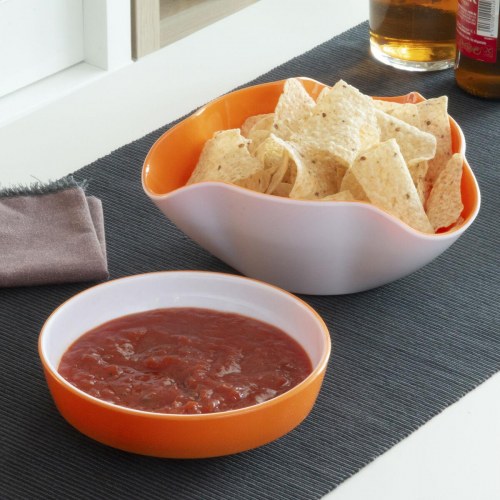 2-i-1 snackskål - , sæt med 2 dele (hvid/orange)