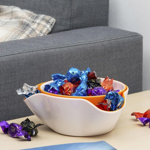 2-i-1 snackskål - , sæt med 2 dele (hvid/orange)