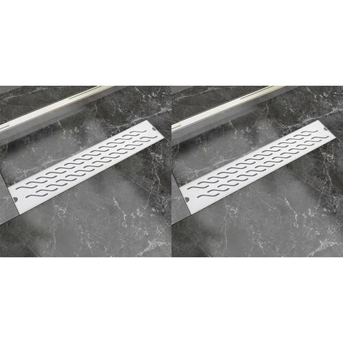 Lineære bruseafløb 2 stk. bølgedesign 630 x 140 mm rustfrit stål
