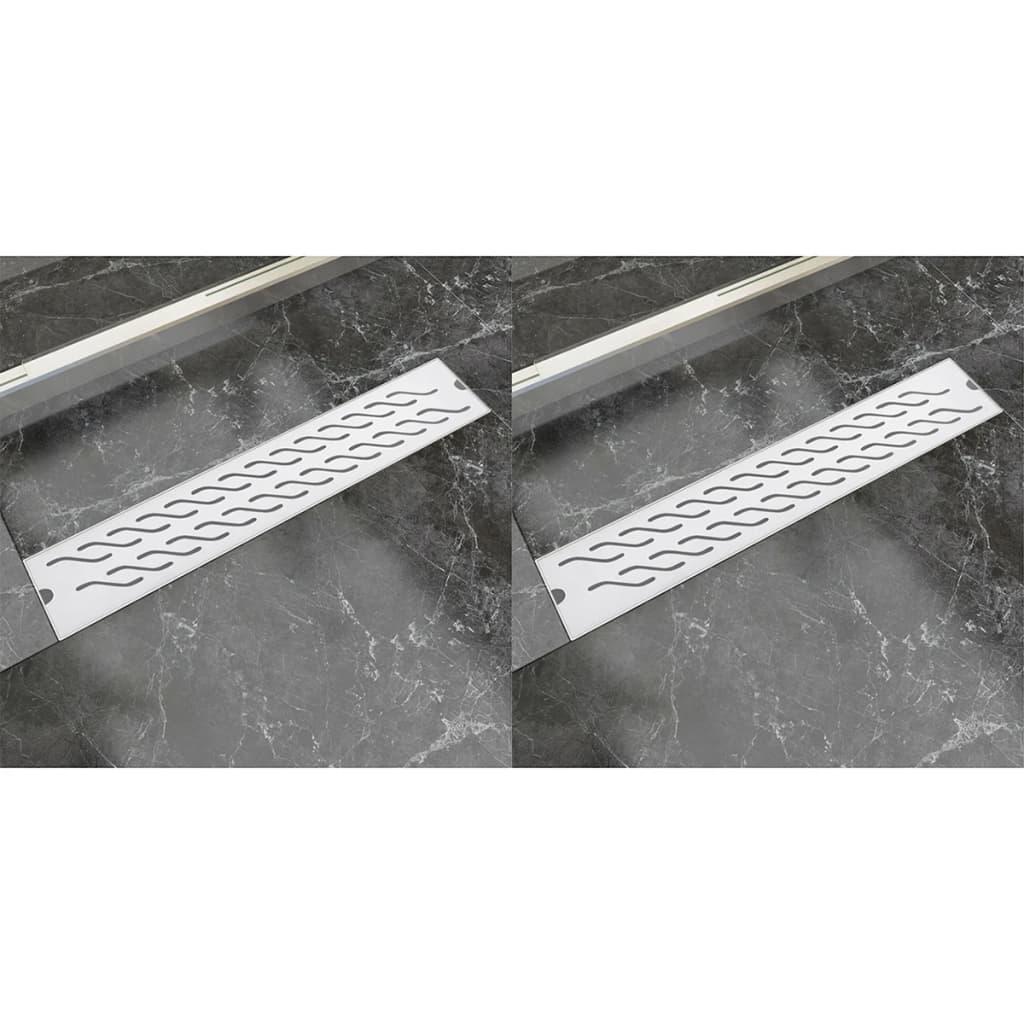 Lineære bruseafløb 2 stk. bølgedesign 630 x 140 mm rustfrit stål
