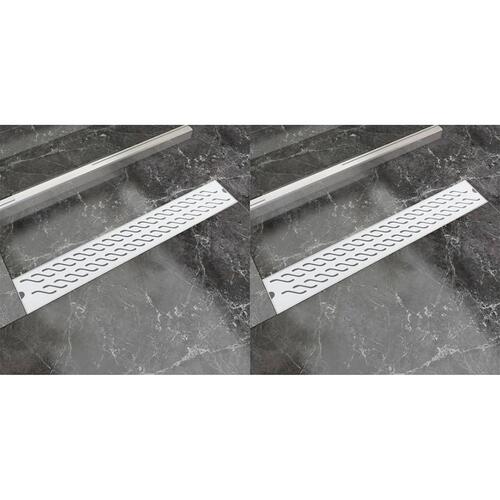 Lineære bruseafløb 2 stk. bølgedesign 730 x 140 mm rustfrit stål