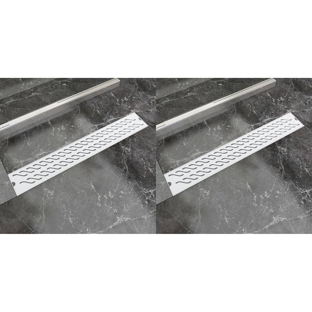 Lineære bruseafløb 2 stk. bølgedesign 730 x 140 mm rustfrit stål
