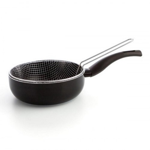 Hydra stegepande med friturekurv - sort, metal og bakelit, Ø20 cm