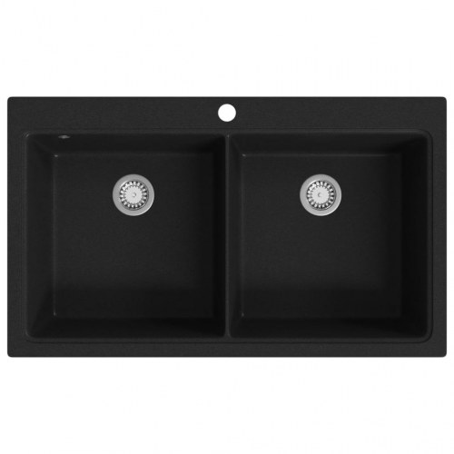 Overflademonteret dobbelt køkkenvask i granit, sort