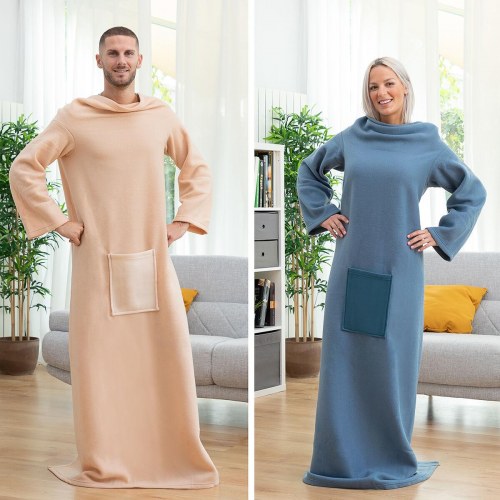 Faboulazy krammetæppe med ærmer og lomme - Blå, 130 × 170 cm