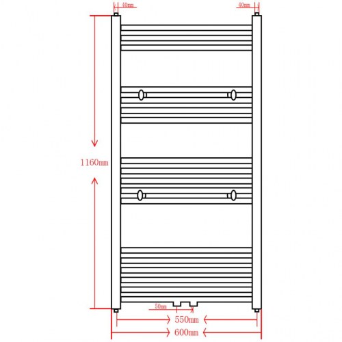 Håndklæderadiator 600 × 1160 mm - lige, grå, centralvarme