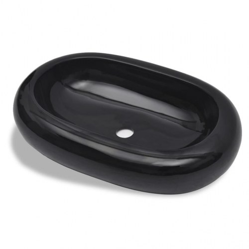 Oval håndvask i keramik - sort bordplademodel 63×42 cm