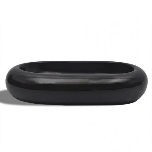 Oval håndvask i keramik - sort bordplademodel 63×42 cm