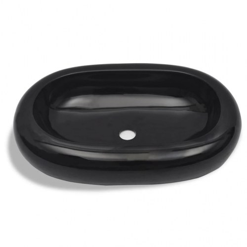 Oval håndvask i keramik - sort bordplademodel 63×42 cm
