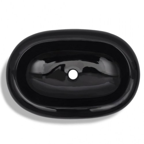 Oval håndvask i keramik - sort bordplademodel 63×42 cm