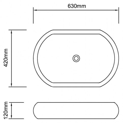 Oval håndvask i keramik - sort bordplademodel 63×42 cm