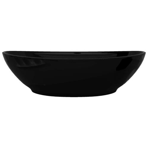 Keramisk badeværelsesvask basin vandhane/overfyldningshul sort oval