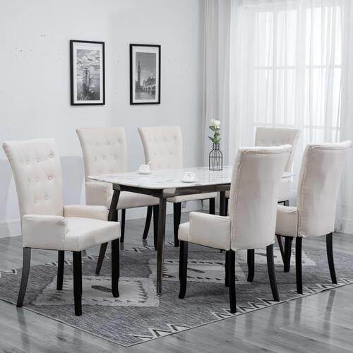 Spisebordsstole med armlæn 6 stk. stof beige