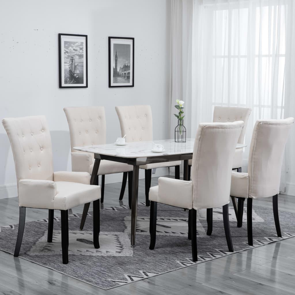 Spisebordsstole med armlæn 6 stk. stof beige