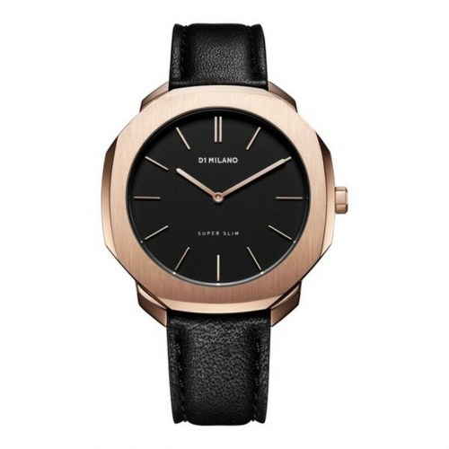 D1 Milano herreur 36 mm - sort skive, læderrem