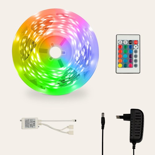 KSIX LED-bånd 12 W - Sort, 5 m, RGB, med fjernbetjening