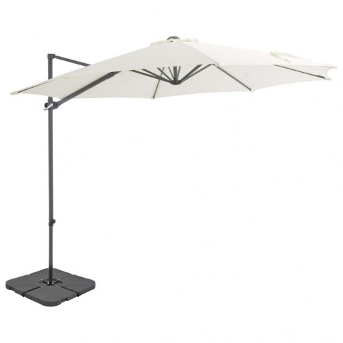 Haveparasol m. transportabel fod sandfarvet