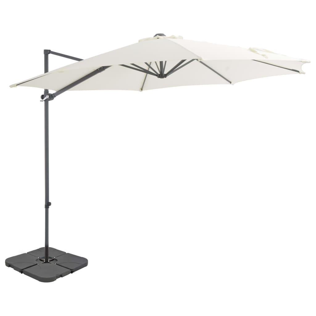 Haveparasol m. transportabel fod sandfarvet