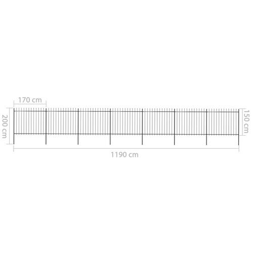 Havehegn med spydtop 11,9 x 1,5 m sort stål