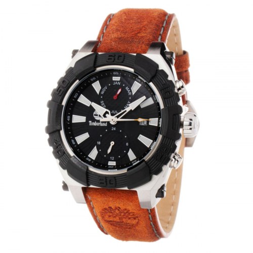 Timberland herreur TBL1331JS-02C - sort skive, brun læderrem (Ø 45 mm)