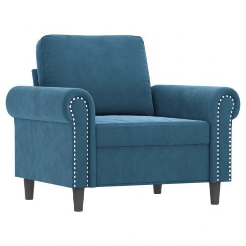 Sofastol med fodskammel i velour - 60 cm sædebredde, blå