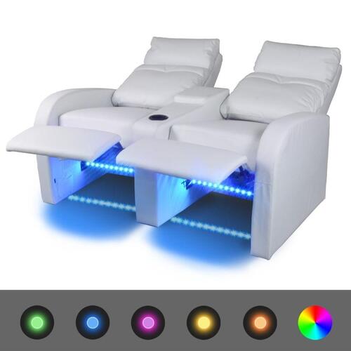 2-personers sofa med LED kunstlæder hvid