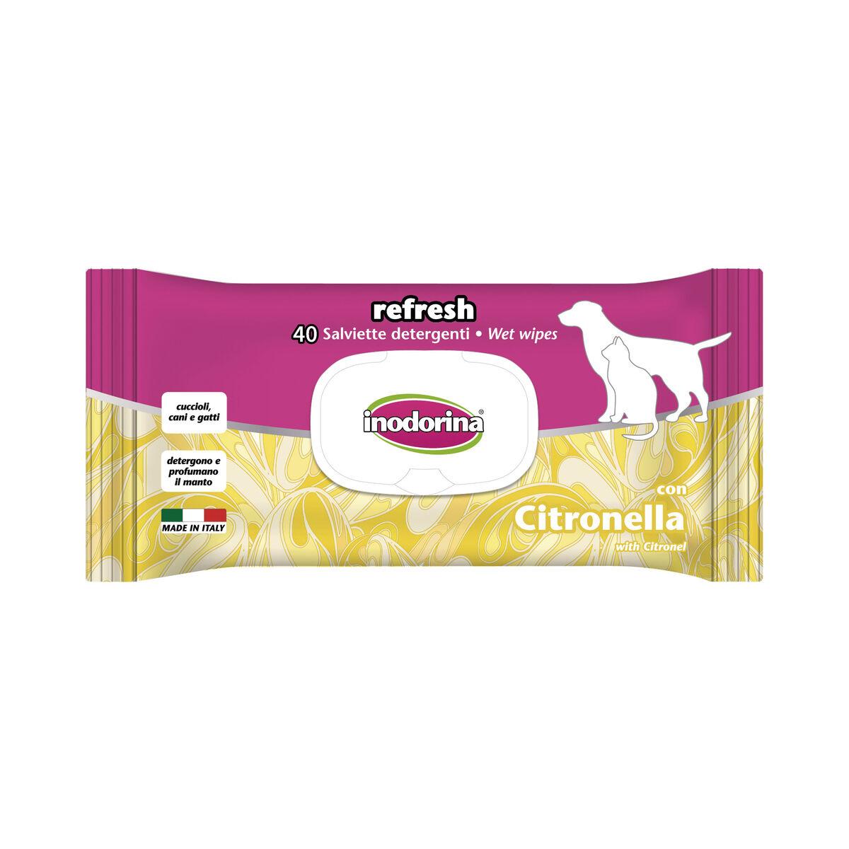 Vådservietter til hund Inodorina Refresh Citronella - 40 stk