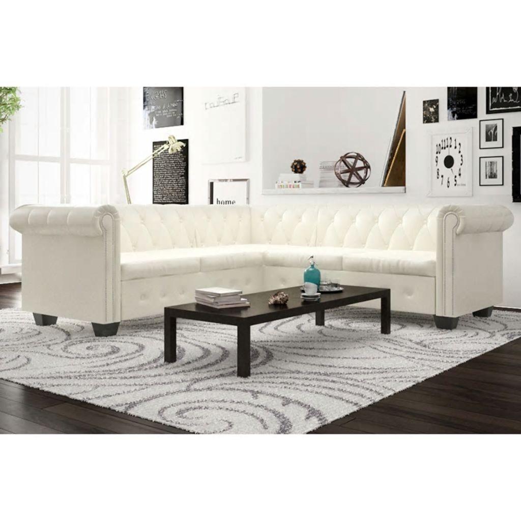 5-personers sofa Chesterfield-look kunstlæder hvid