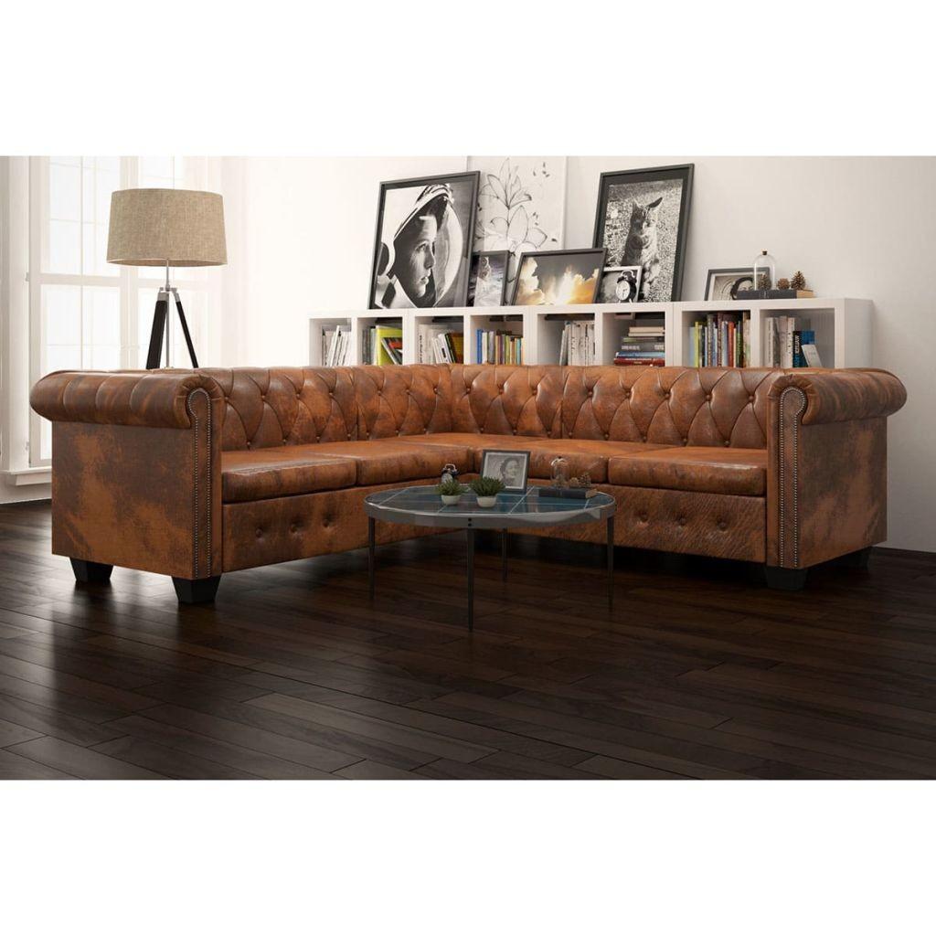 5-personers sofa i Chesterfield-look kunstlæder brun