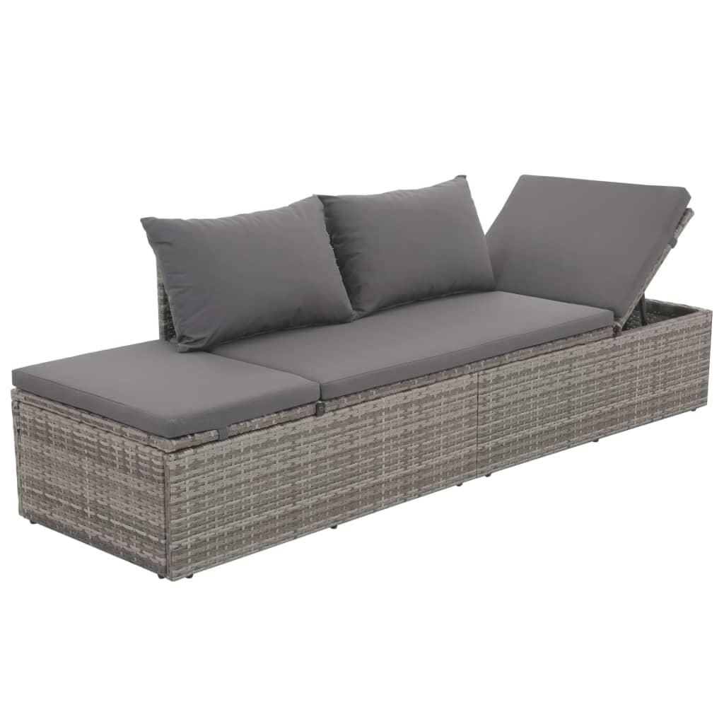 Loungeseng med hynde og puder polyrattan grå