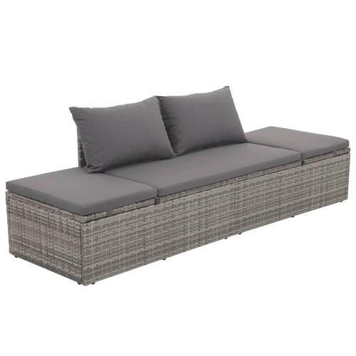 Loungeseng med hynde og puder polyrattan grå