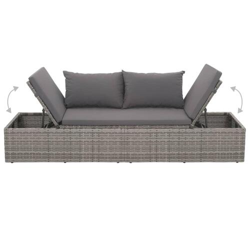 Loungeseng med hynde og puder polyrattan grå