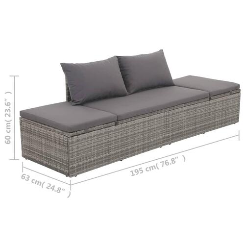 Loungeseng med hynde og puder polyrattan grå