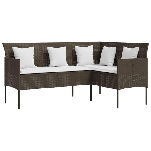 L-formet sofa med hynder polyrattan brun