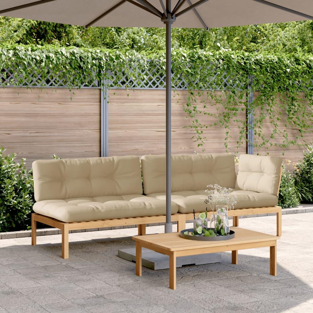 Sofasæt til haven i massivt akacietræ med beige hynder, 3 dele