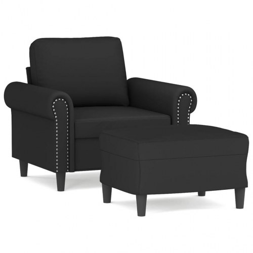 Sofastol med fodskammel i velour - 60 cm, sort